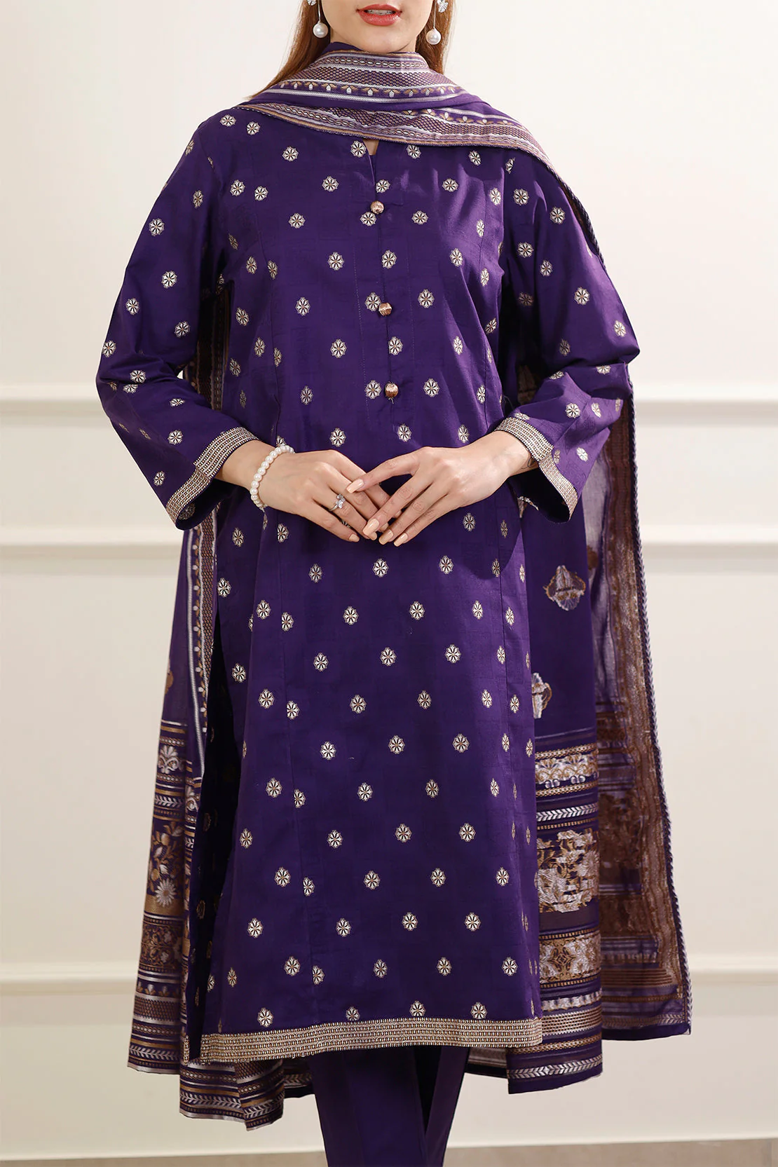 Cotton Jacquard Stitched 3 Piece