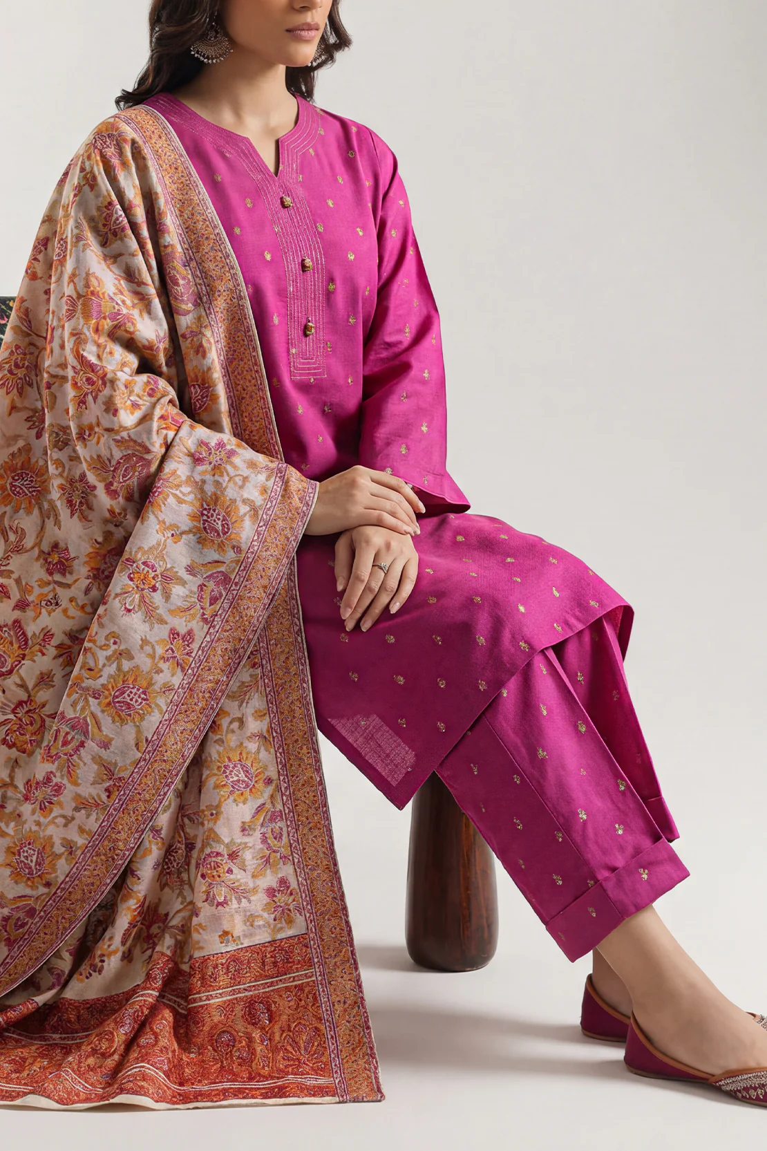 Cotton Jacquard Stitched 3 Piece