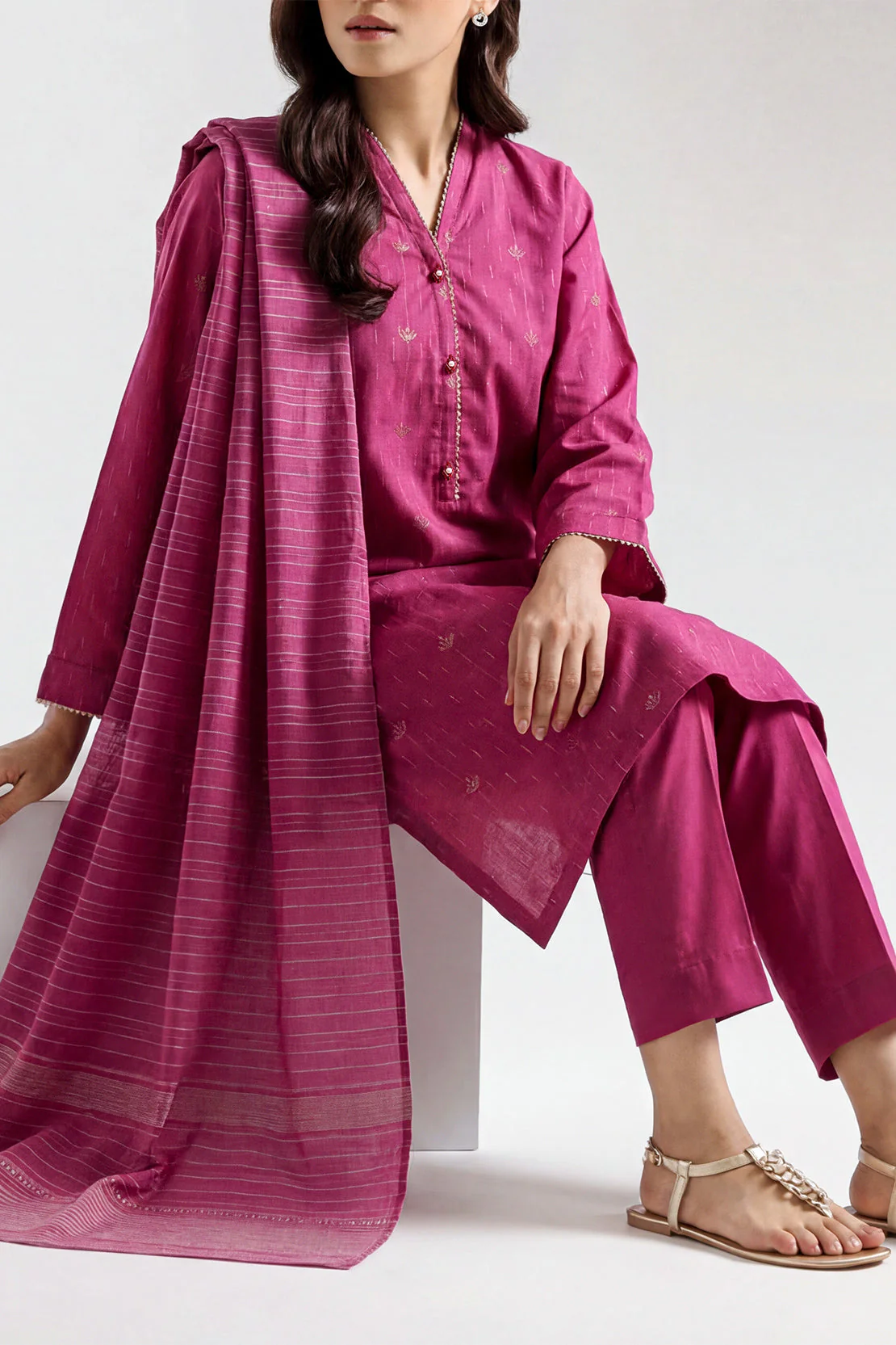 Cotton Jacquard Stitched 3 Piece