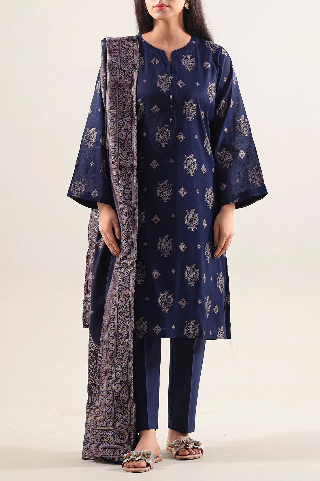 Cotton Jacquard Stitched 3 Piece