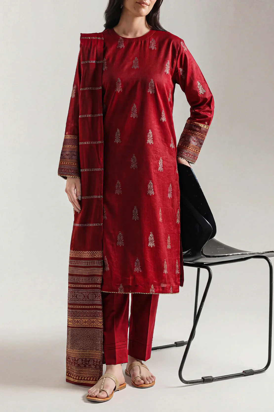Cotton Jacquard Stitched 3 Piece