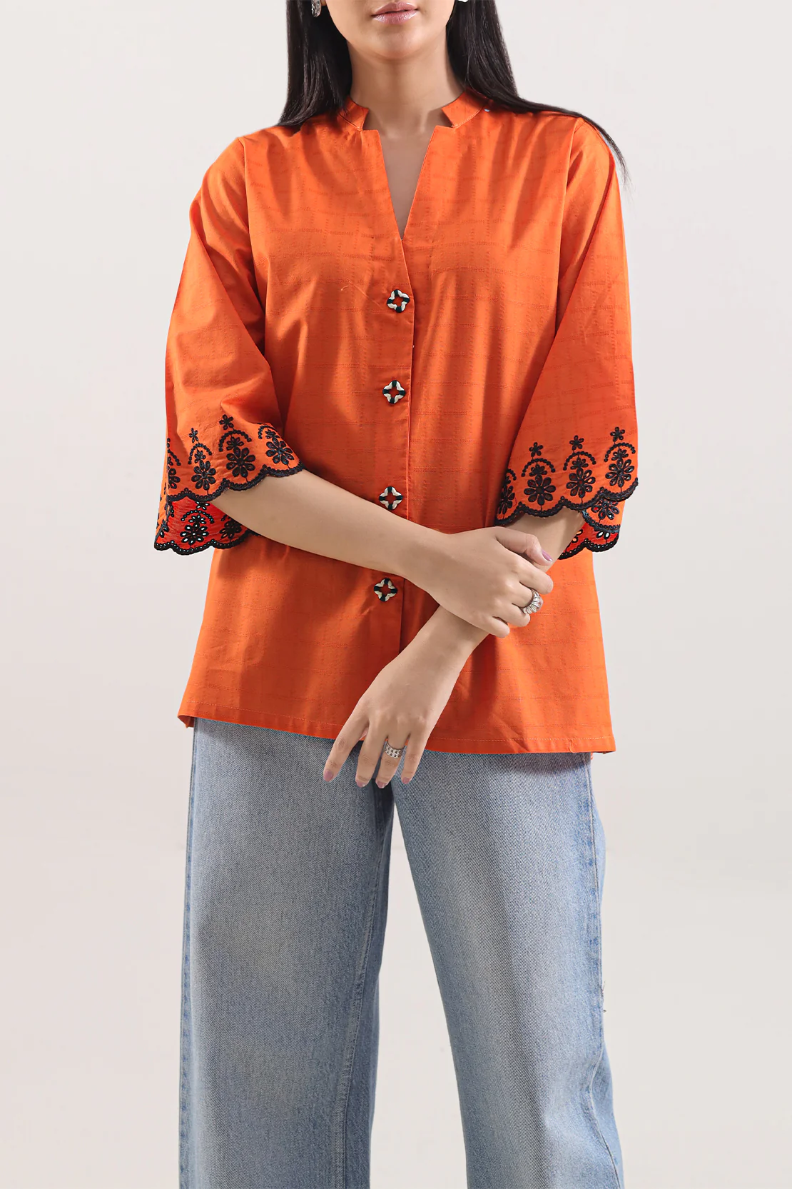 Cotton Jacquard Stitched Fusion Tops - Image 2