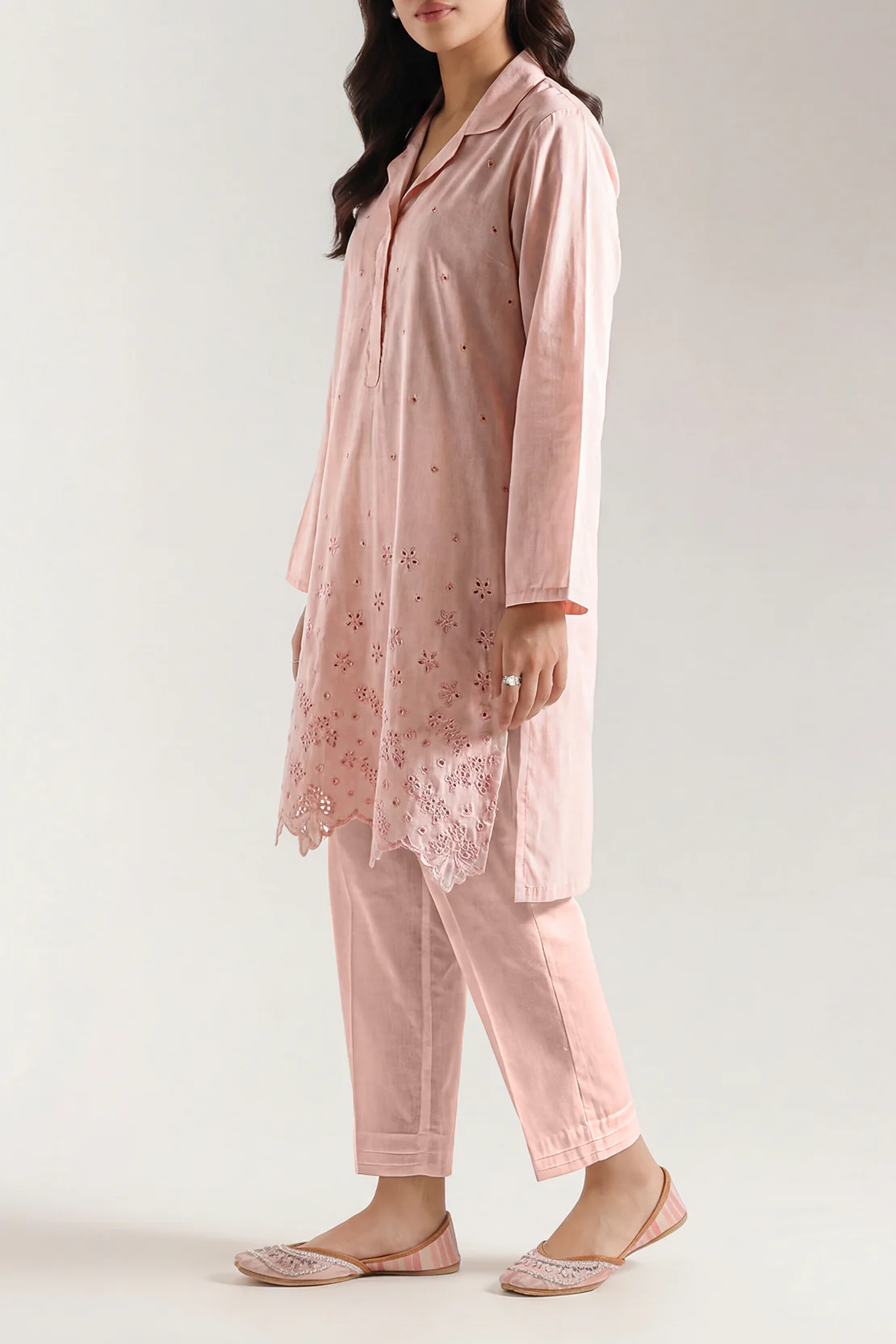 Cotton Solid Embroidered Stitched Shirt