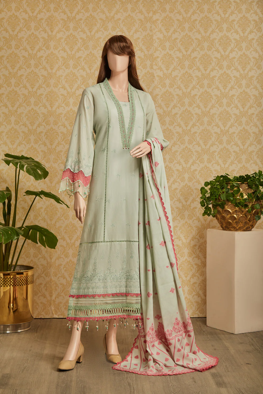 Unstitched Embroidered Chikankari Lawn 3 Piece