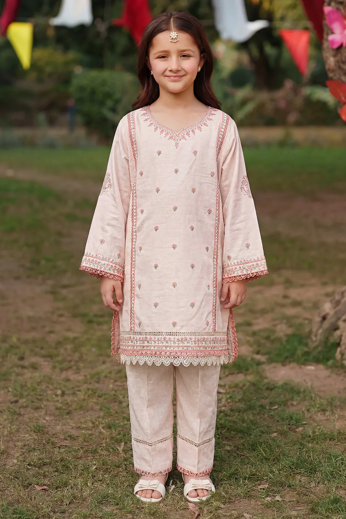 Embroidered Cotton Jacquard Stitched 2 Piece (Shirt/trouser) For Kids