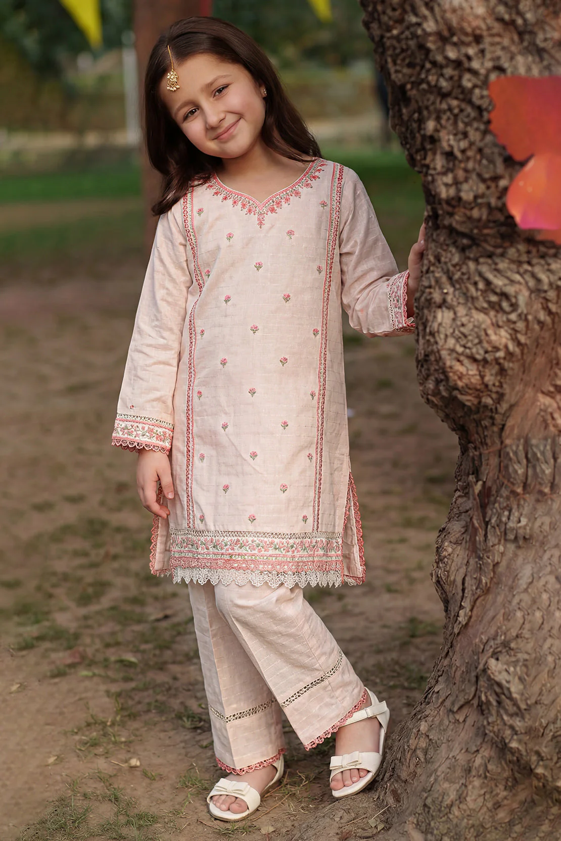Embroidered Cotton Jacquard Stitched 2 Piece (Shirt/trouser) For Kids - Image 2