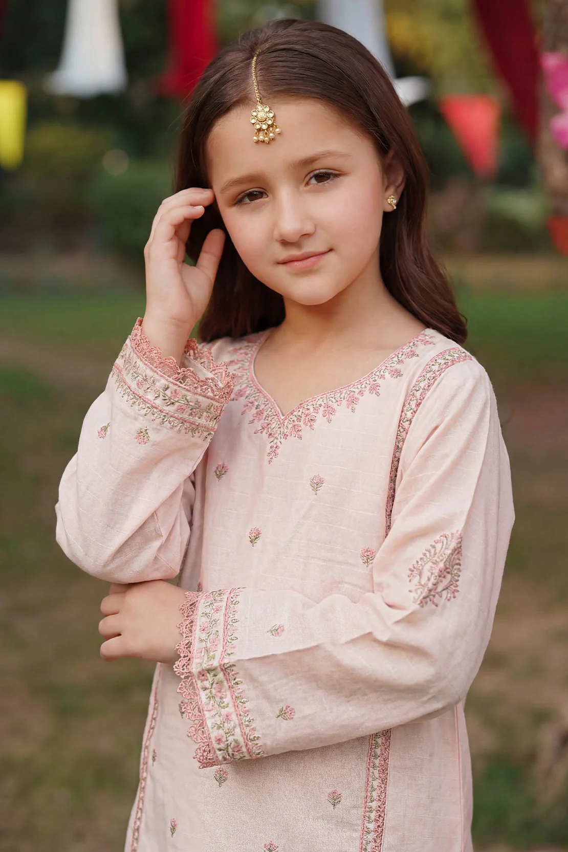 Embroidered Cotton Jacquard Stitched 2 Piece (Shirt/trouser) For Kids - Image 4