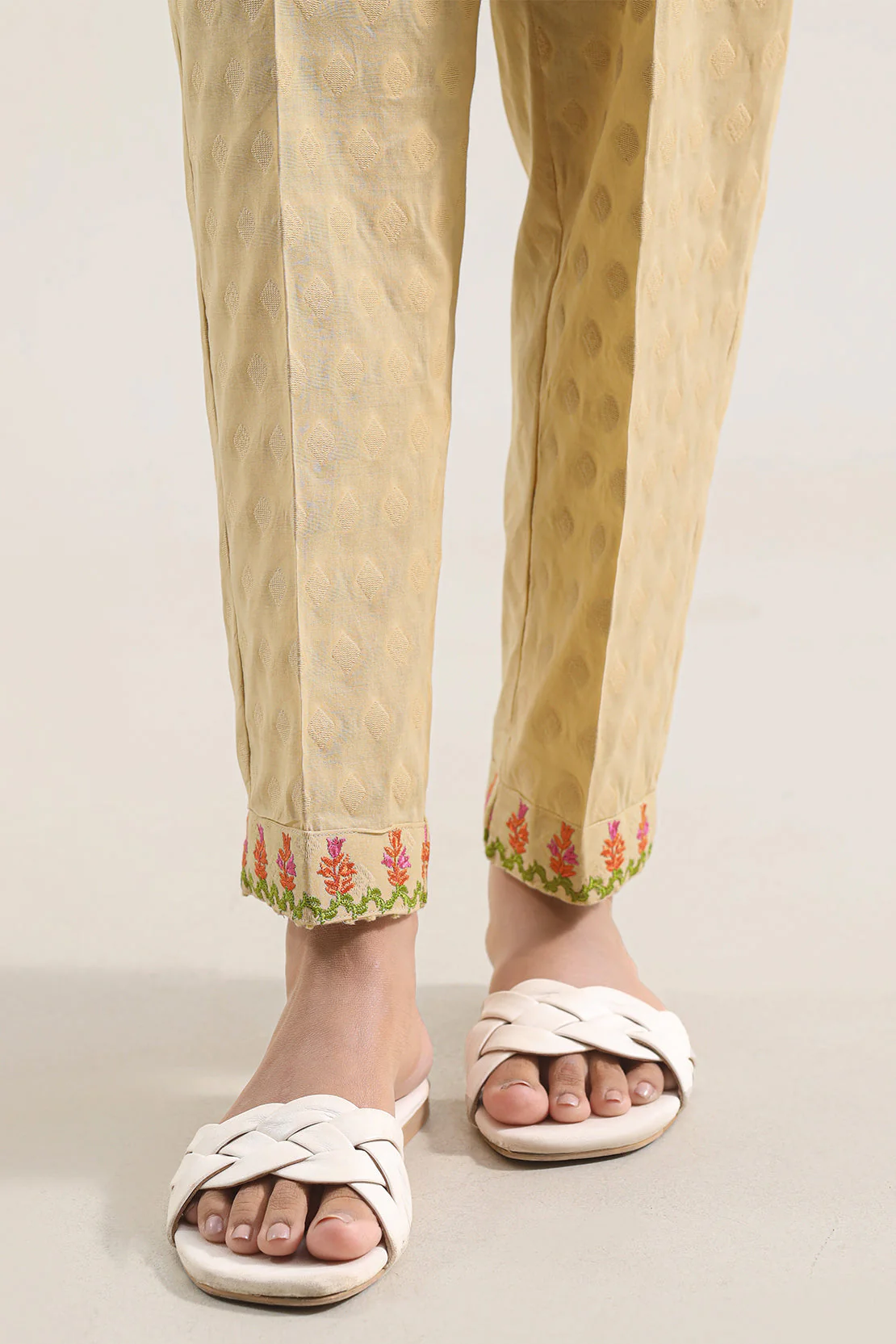 Embroidered Cotton Jacquard Pants