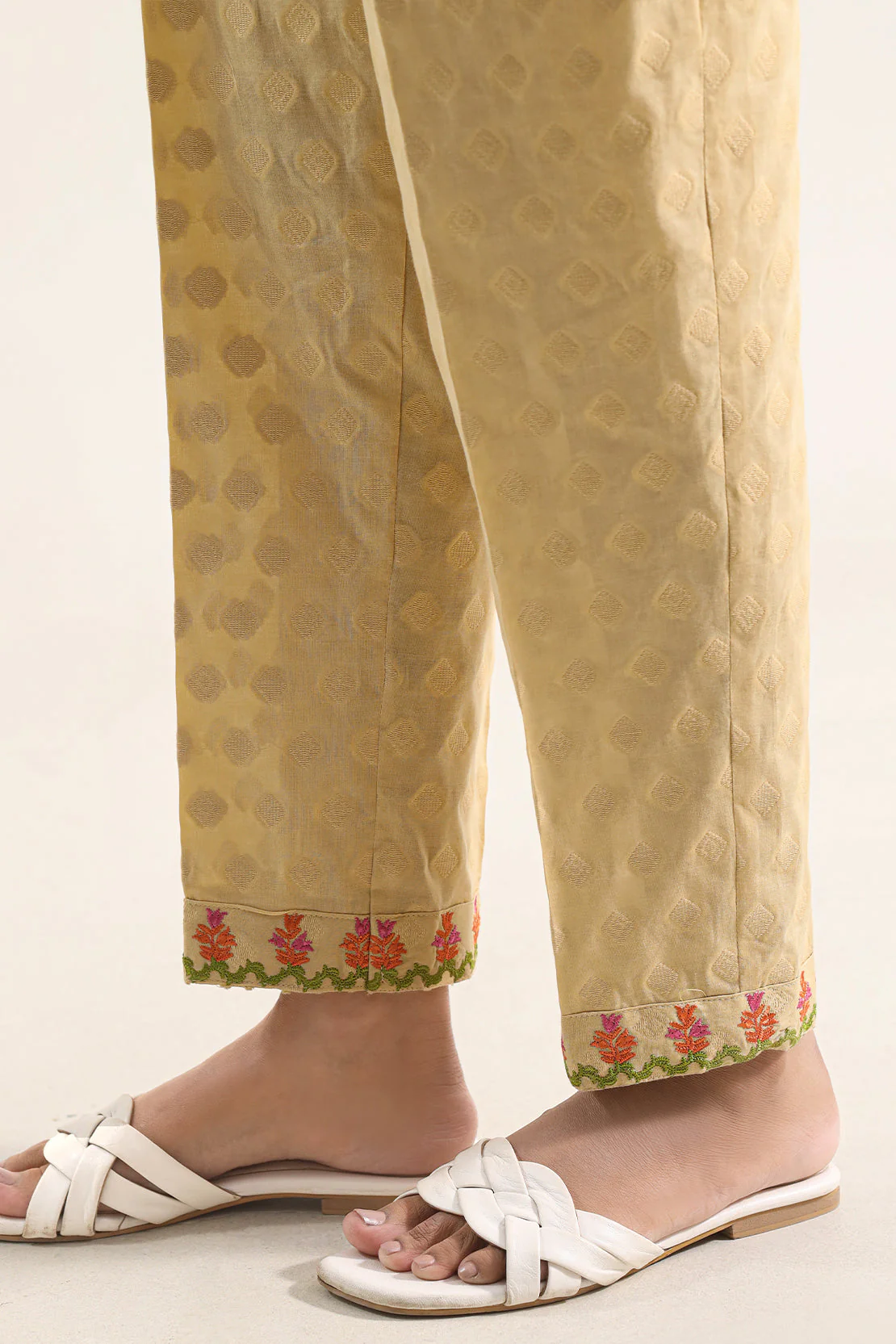 Embroidered Cotton Jacquard Pants - Image 2
