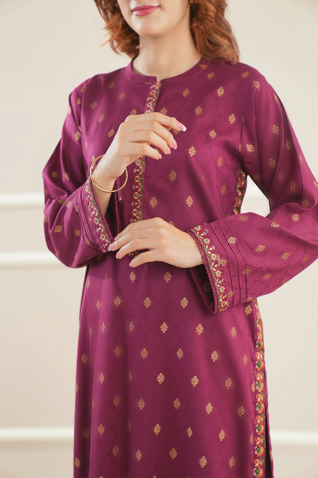 Embroidered Cotton Jacquard Stitched 2 Piece