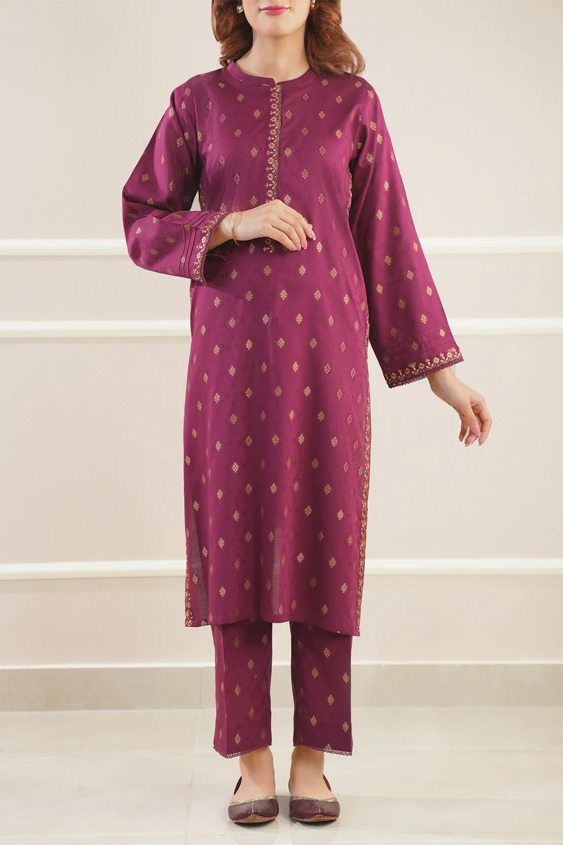 Embroidered Cotton Jacquard Stitched 2 Piece - Image 2