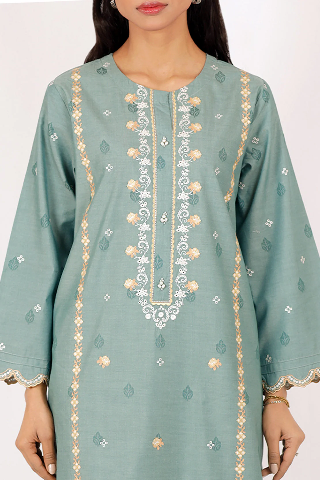 Embroidered Cotton Jacquard Stitched 2 Piece
