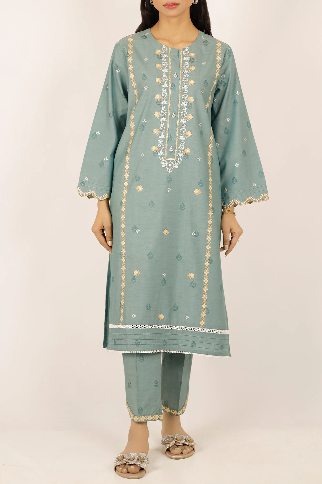 Embroidered Cotton Jacquard Stitched 2 Piece - Image 2