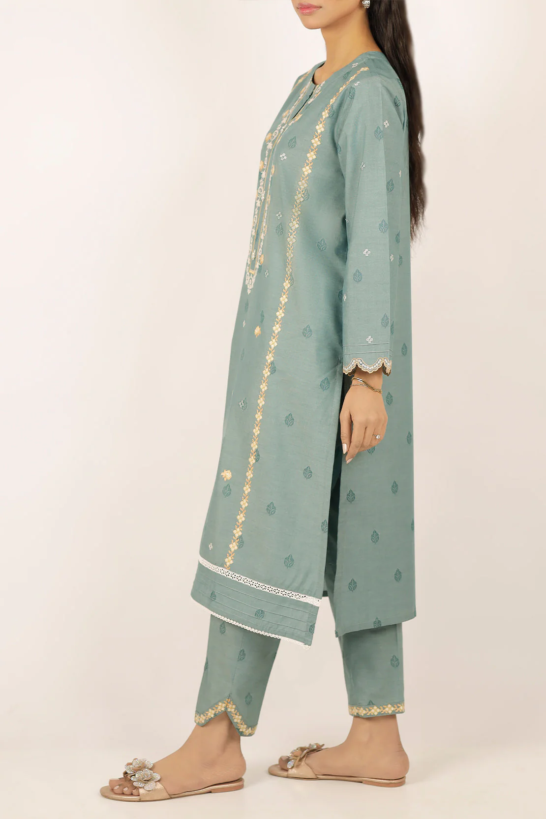 Embroidered Cotton Jacquard Stitched 2 Piece - Image 4