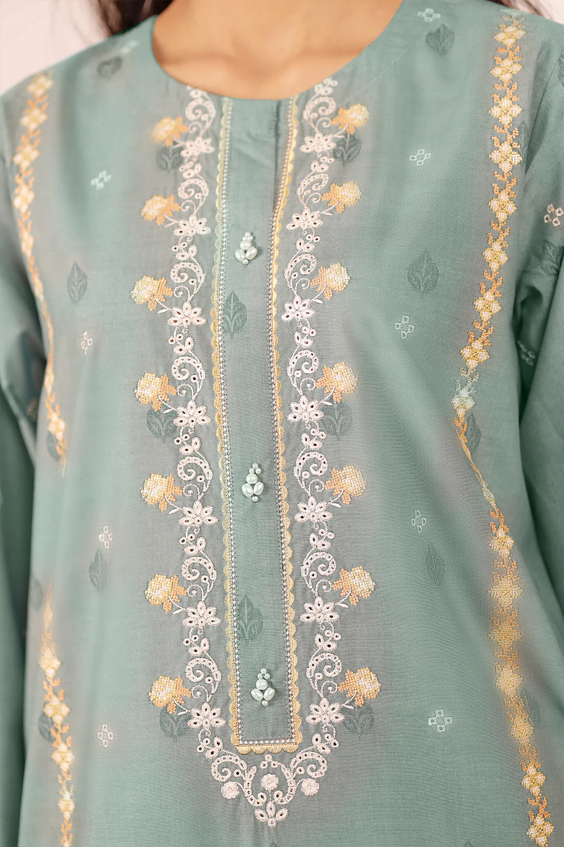Embroidered Cotton Jacquard Stitched 2 Piece - Image 5