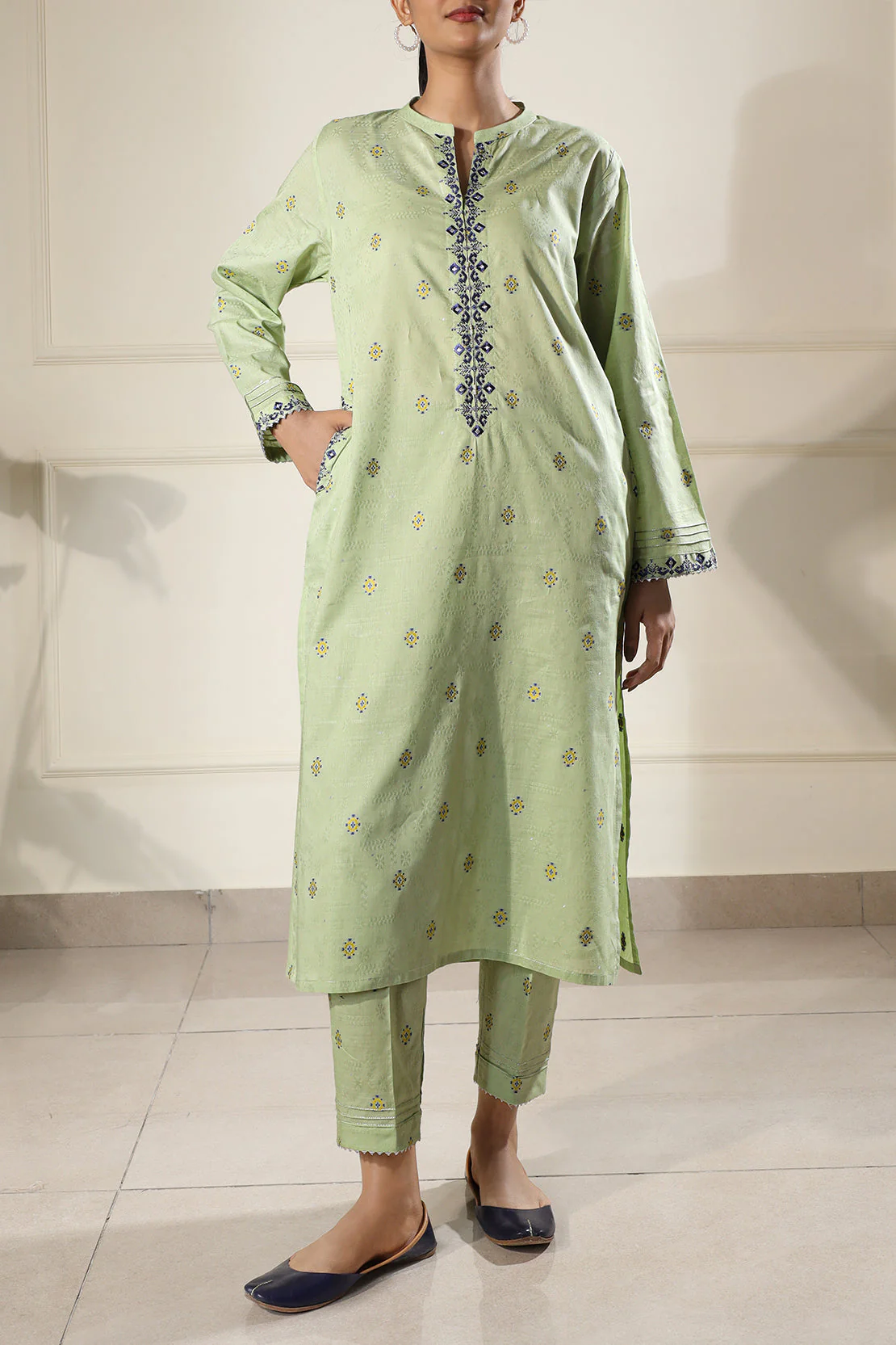 Embroidered Cotton Jacquard Stitched 2 Piece - Image 2