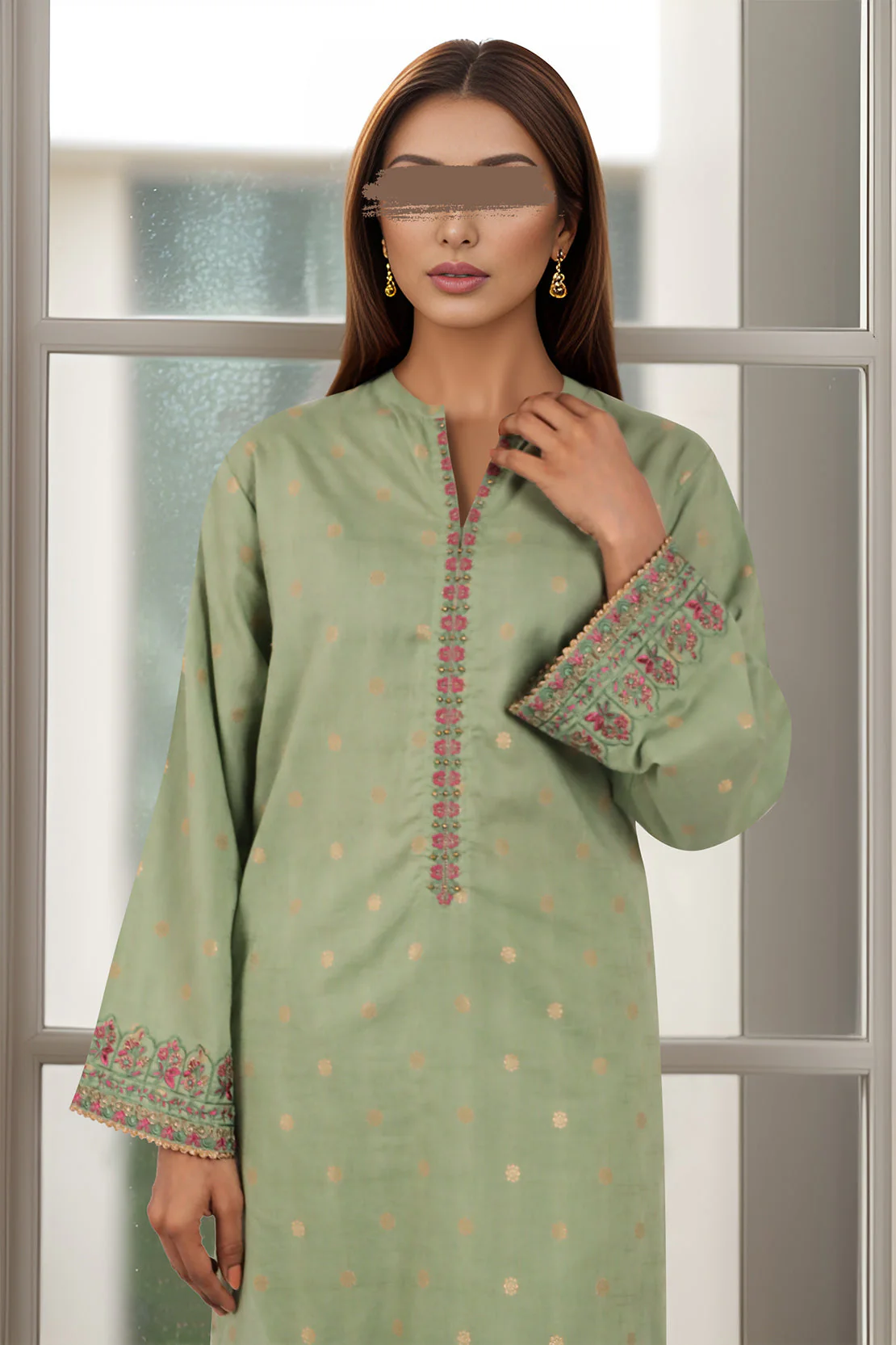 Embroidered Cotton Jacquard Stitched 2 Piece - Image 2