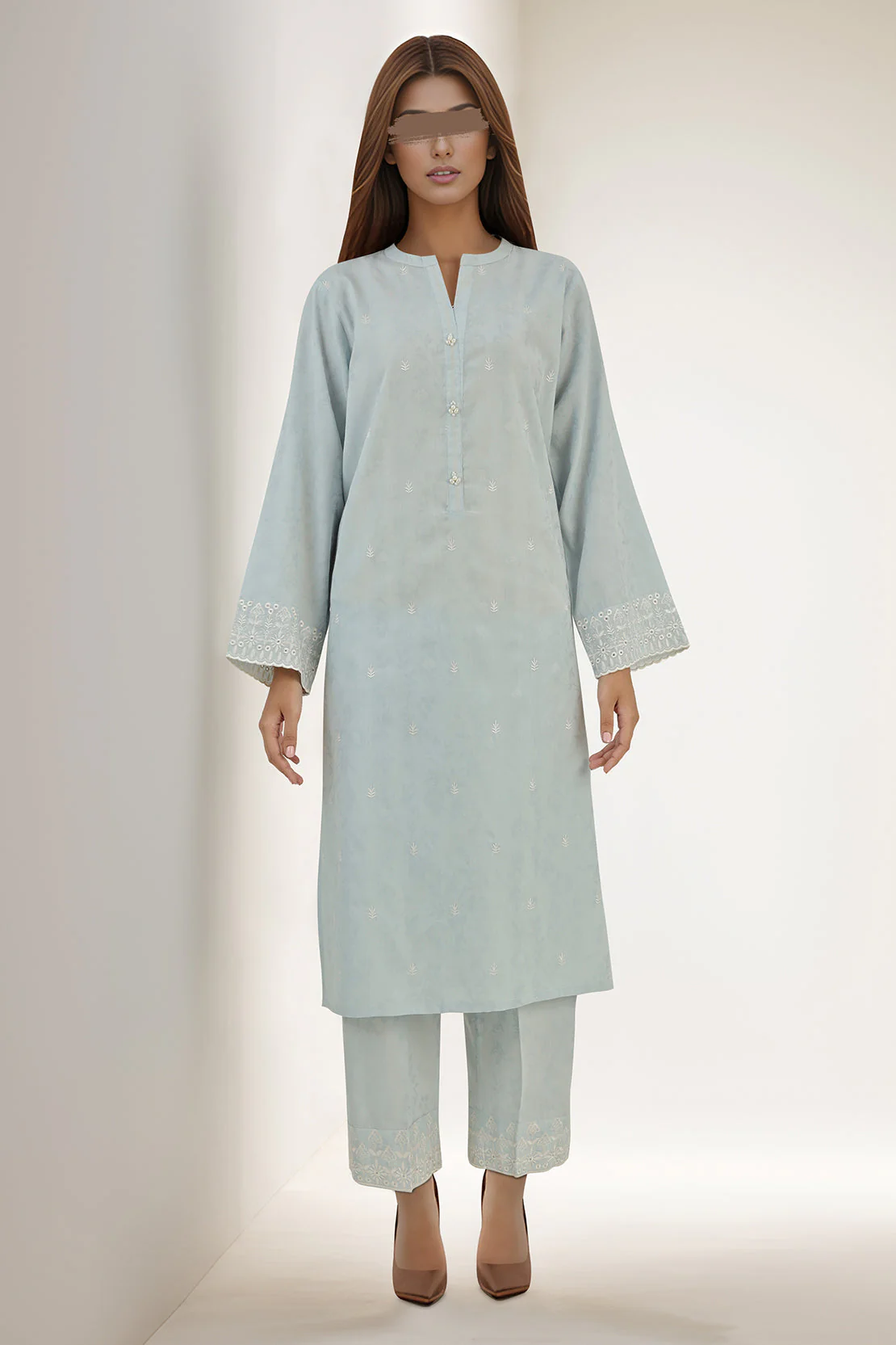Embroidered Cotton Jacquard Stitched 2 Piece