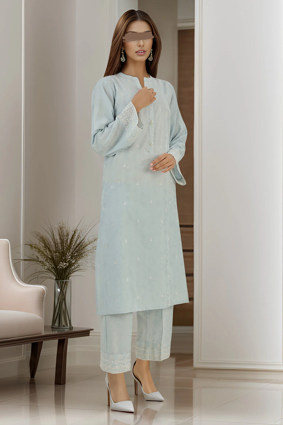 Embroidered Cotton Jacquard Stitched 2 Piece - Image 4