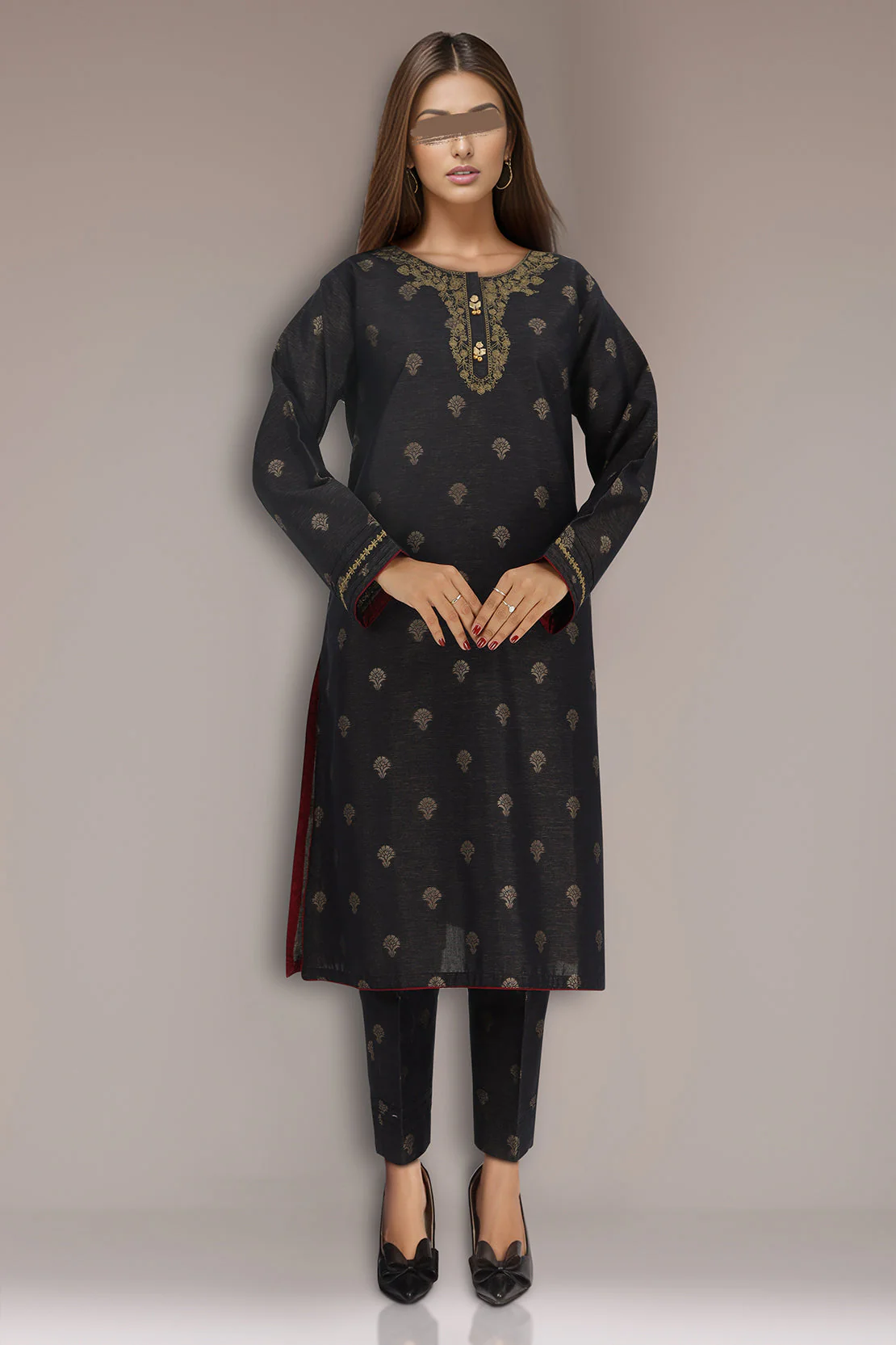 Embroidered Cotton Jacquard Stitched 2 Piece
