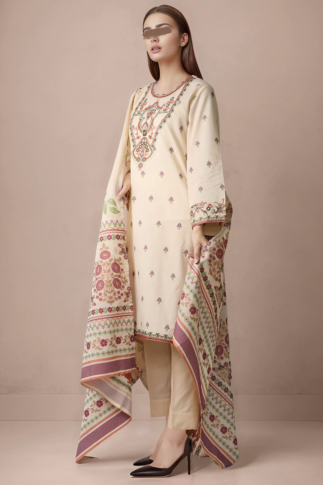 Embroidered Cotton Jacquard Stitched 2 Piece (Shirt/Dupatta) - Image 2