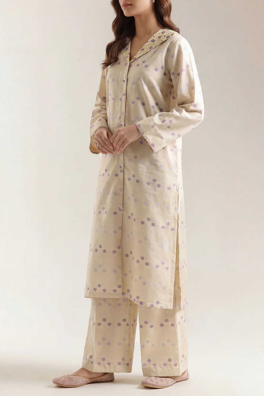 Embroidered Cotton Jacquard Stitched 2 Piece (Shirt/Trouser) - Image 3