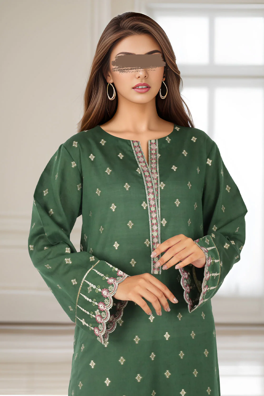 Embroidered Cotton Jacquard Stitched 2 Piece (Shirt/Trouser) - Image 3