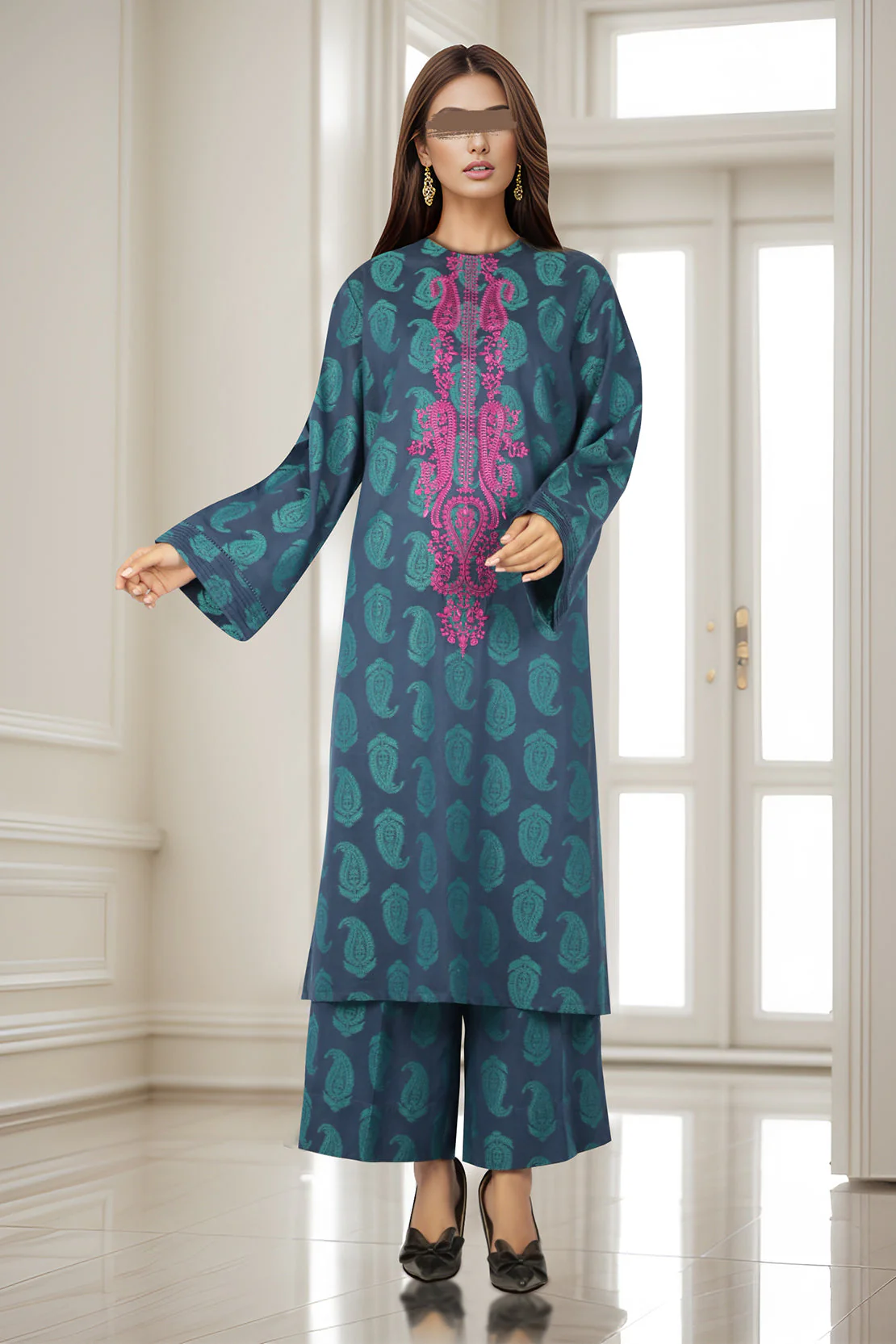 Embroidered Cotton Jacquard Stitched 2 Piece (Shirt/Trouser) - Image 4