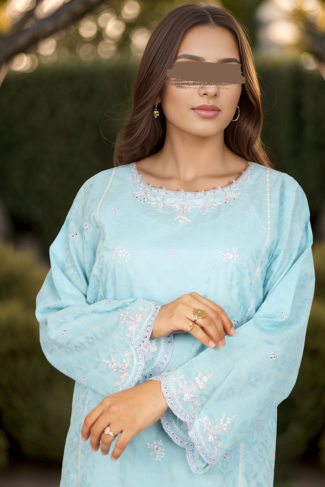 Embroidered Cotton Jacquard Stitched 2 Piece (Shirt/Trouser) - Image 2