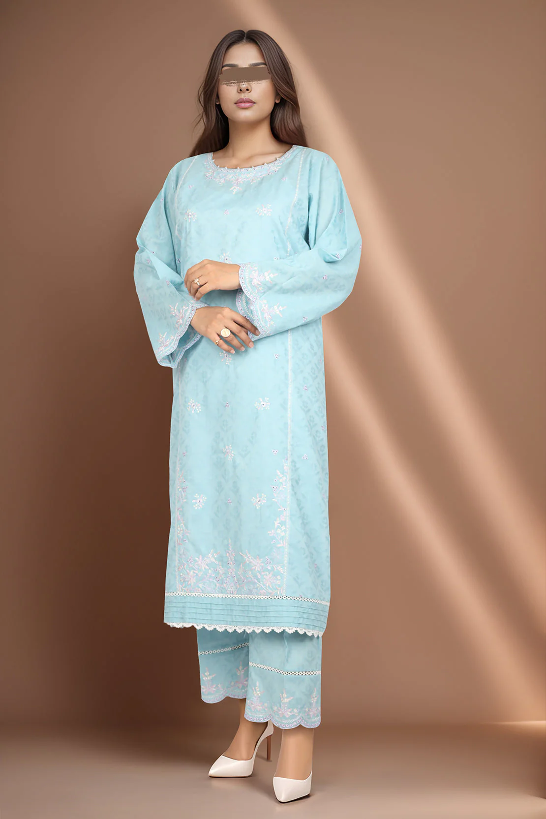 Embroidered Cotton Jacquard Stitched 2 Piece (Shirt/Trouser) - Image 3