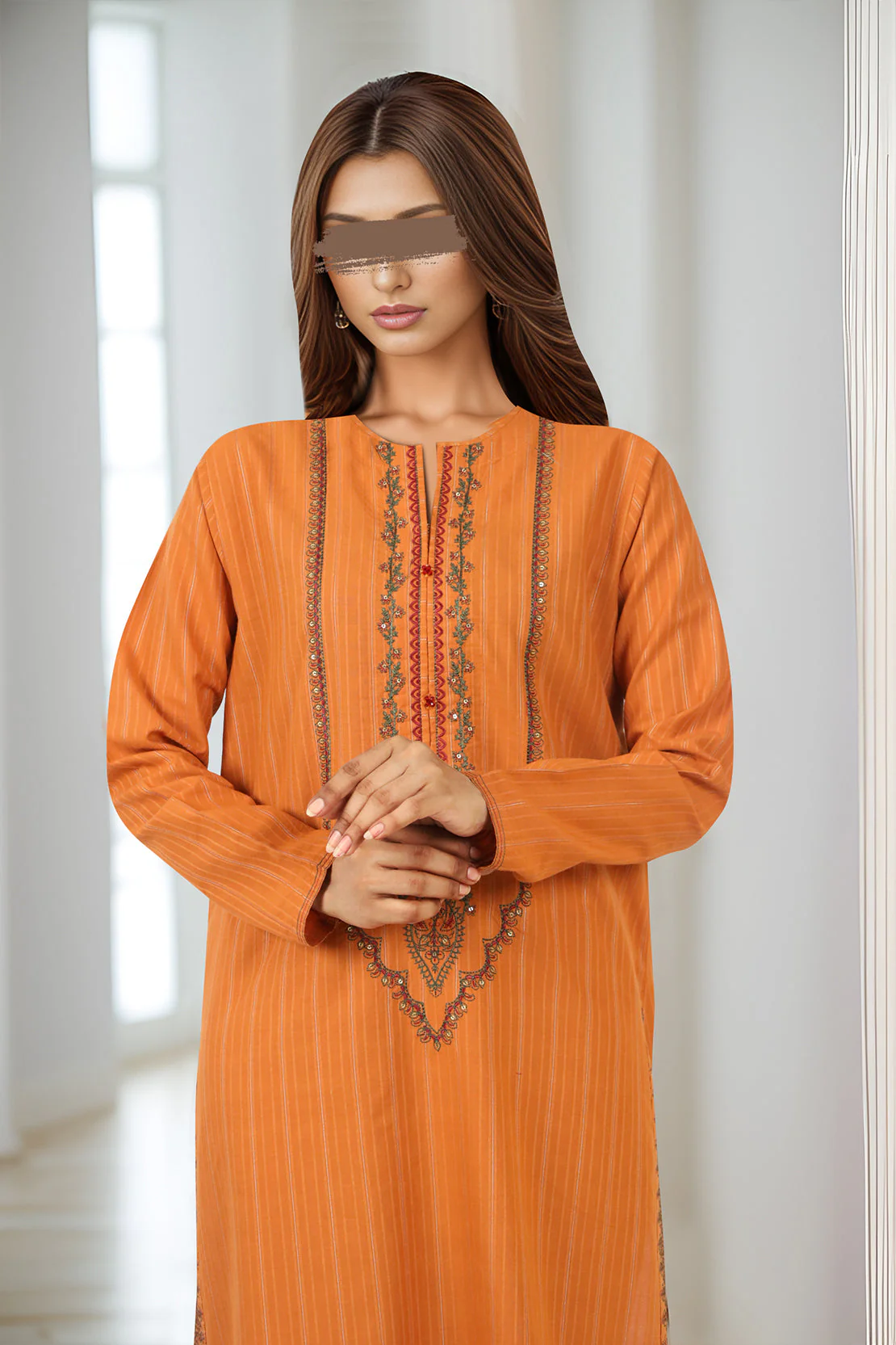Embroidered Cotton Jacquard Stitched 2 Piece (Shirt/Trouser) - Image 2