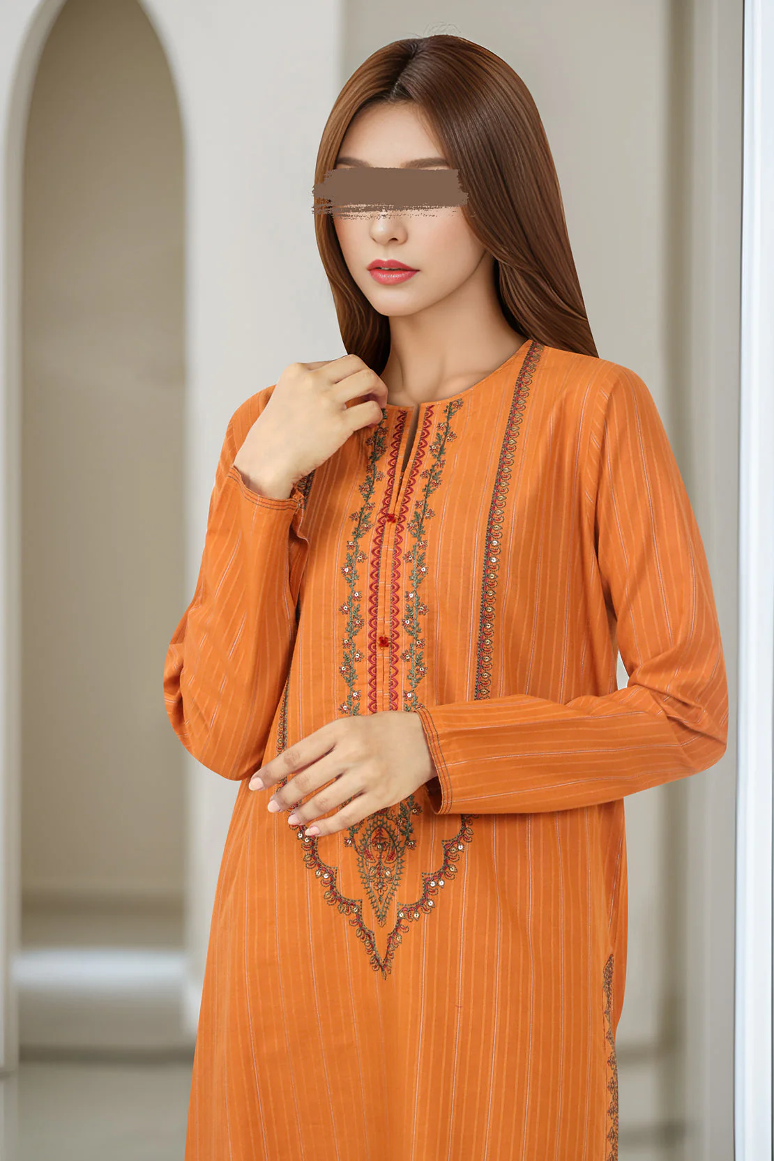 Embroidered Cotton Jacquard Stitched 2 Piece (Shirt/Trouser) - Image 3