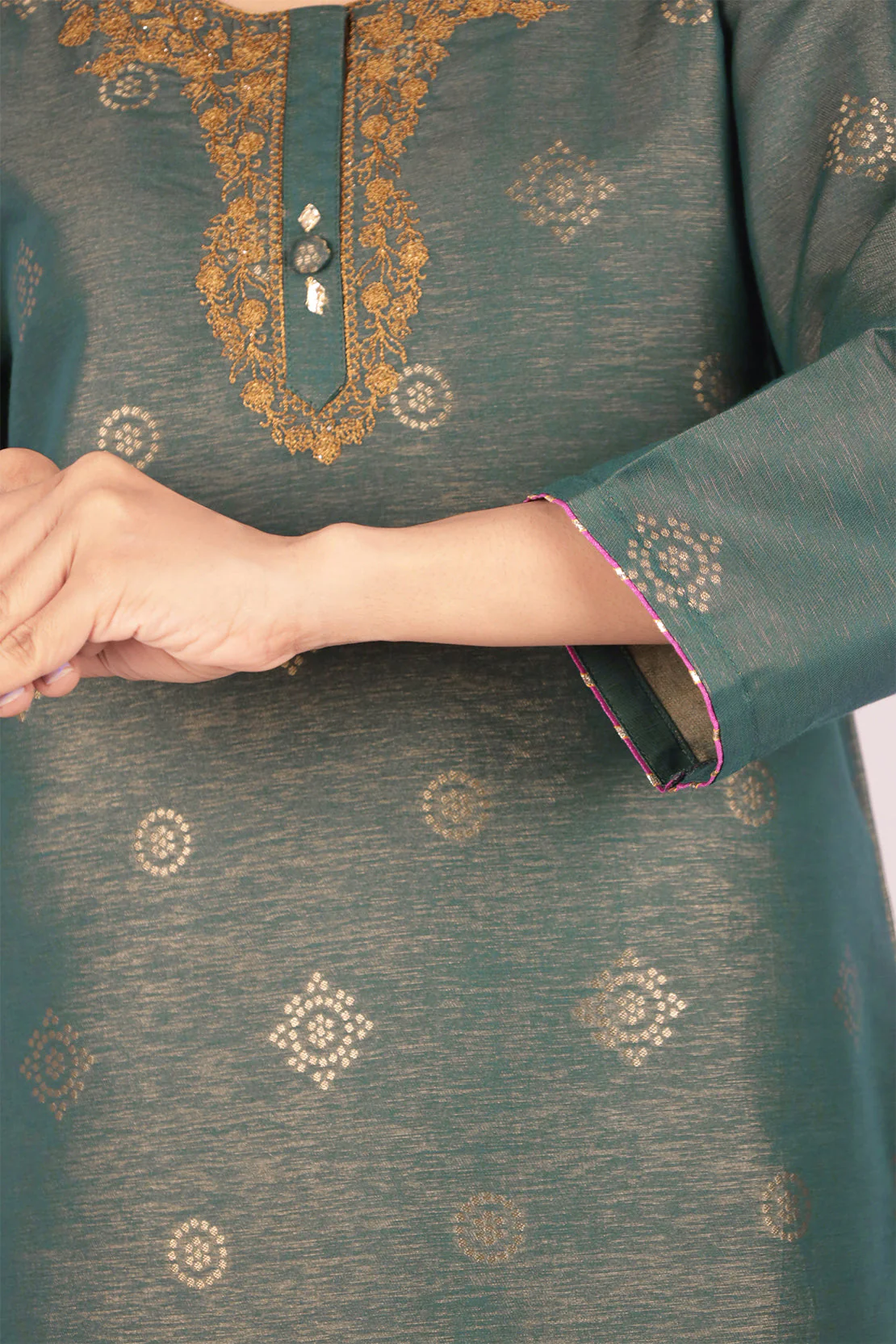 Embroidered Cotton Jacquard Stitched 2 Piece (Shirt/Trouser) - Image 3
