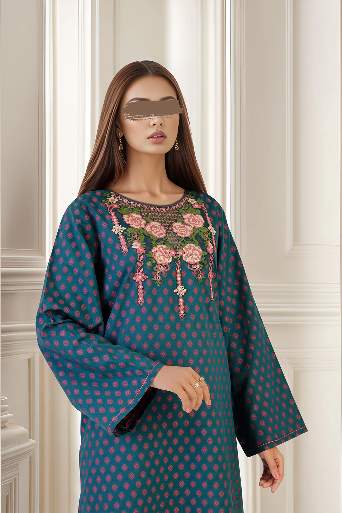 Embroidered Cotton Jacquard Stitched 2 Piece (Shirt/Trouser) - Image 2