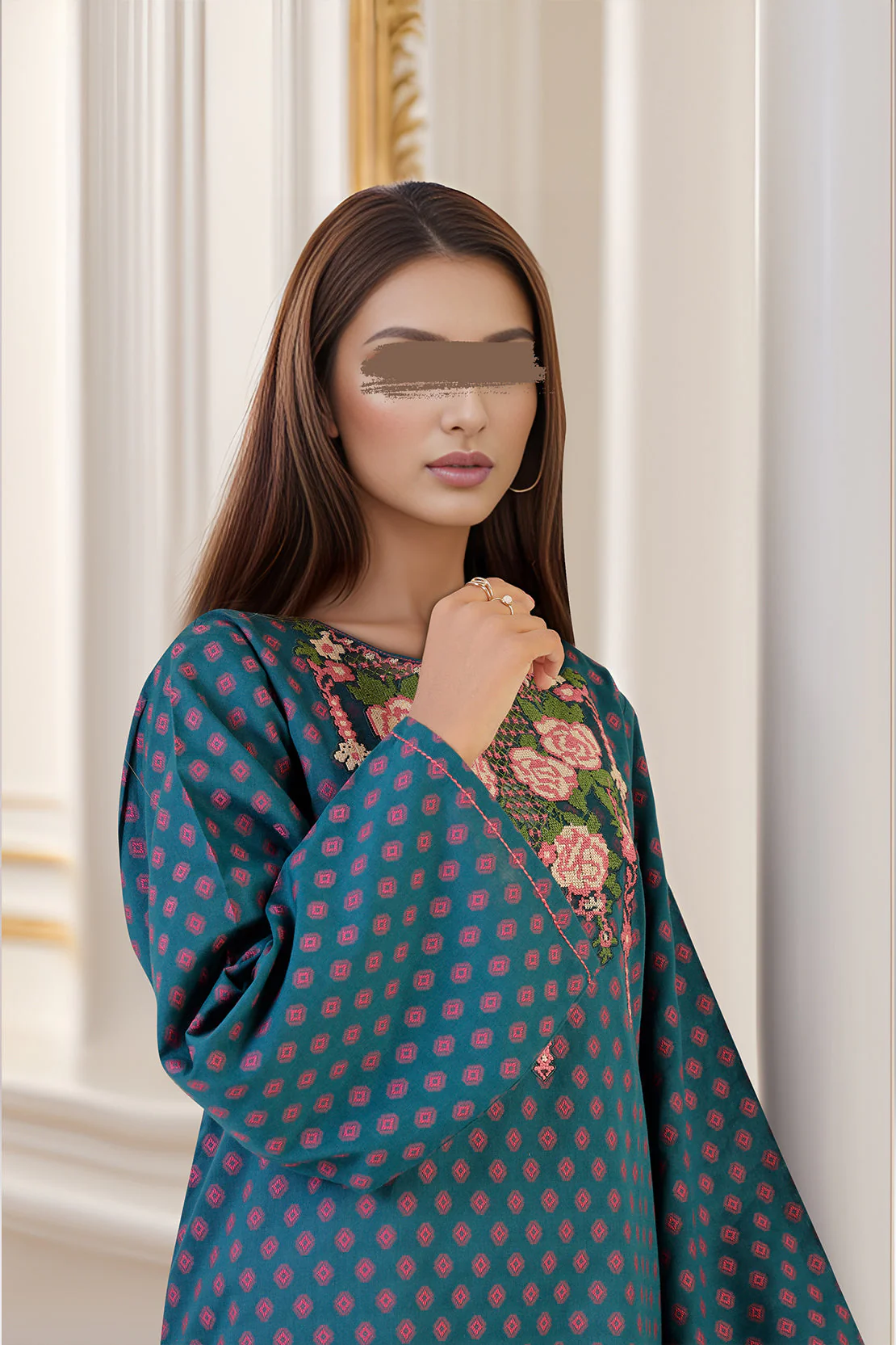 Embroidered Cotton Jacquard Stitched 2 Piece (Shirt/Trouser) - Image 3