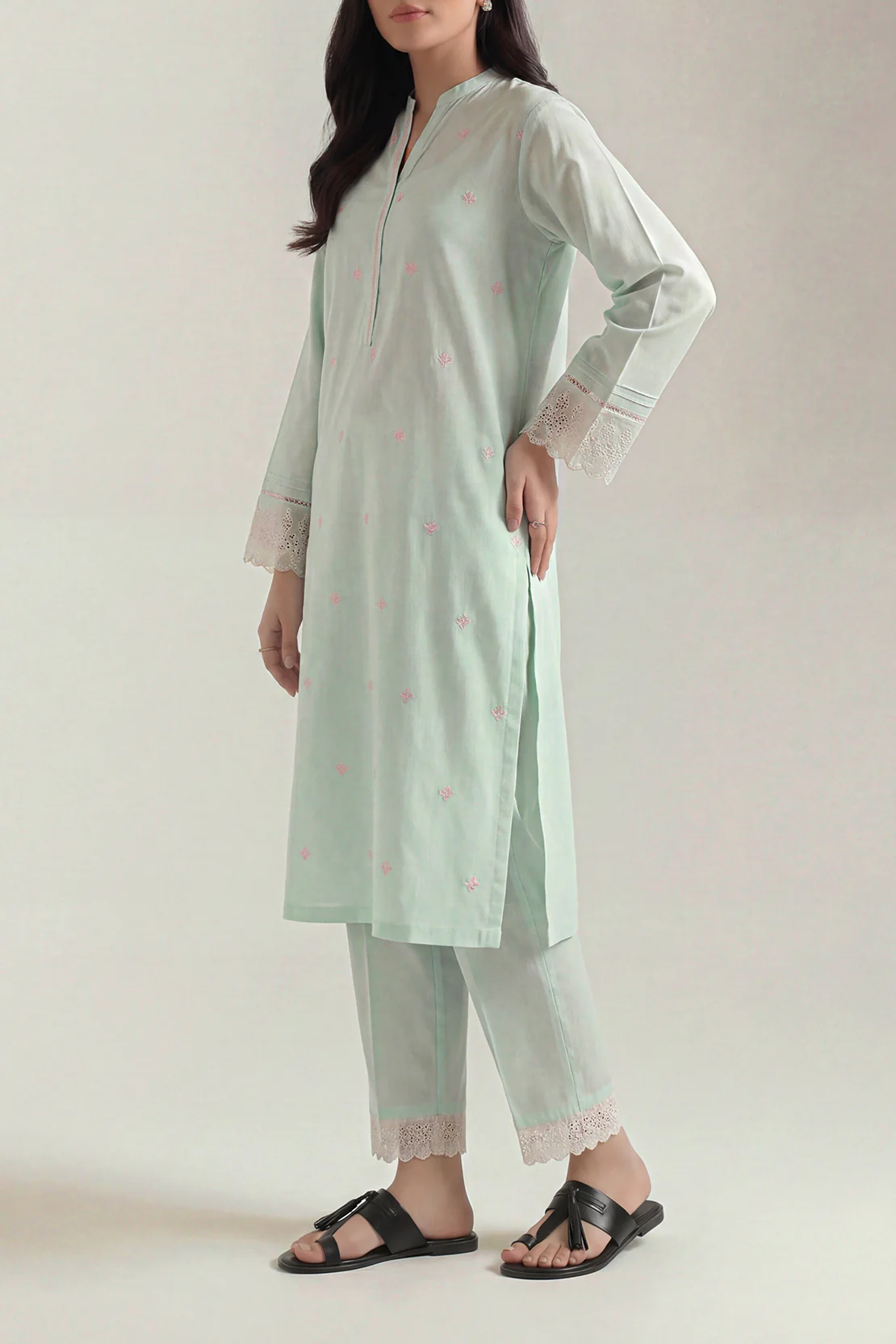 Embroidered Cotton Jacquard Stitched 2 Piece (Shirt/Trouser) - Image 2