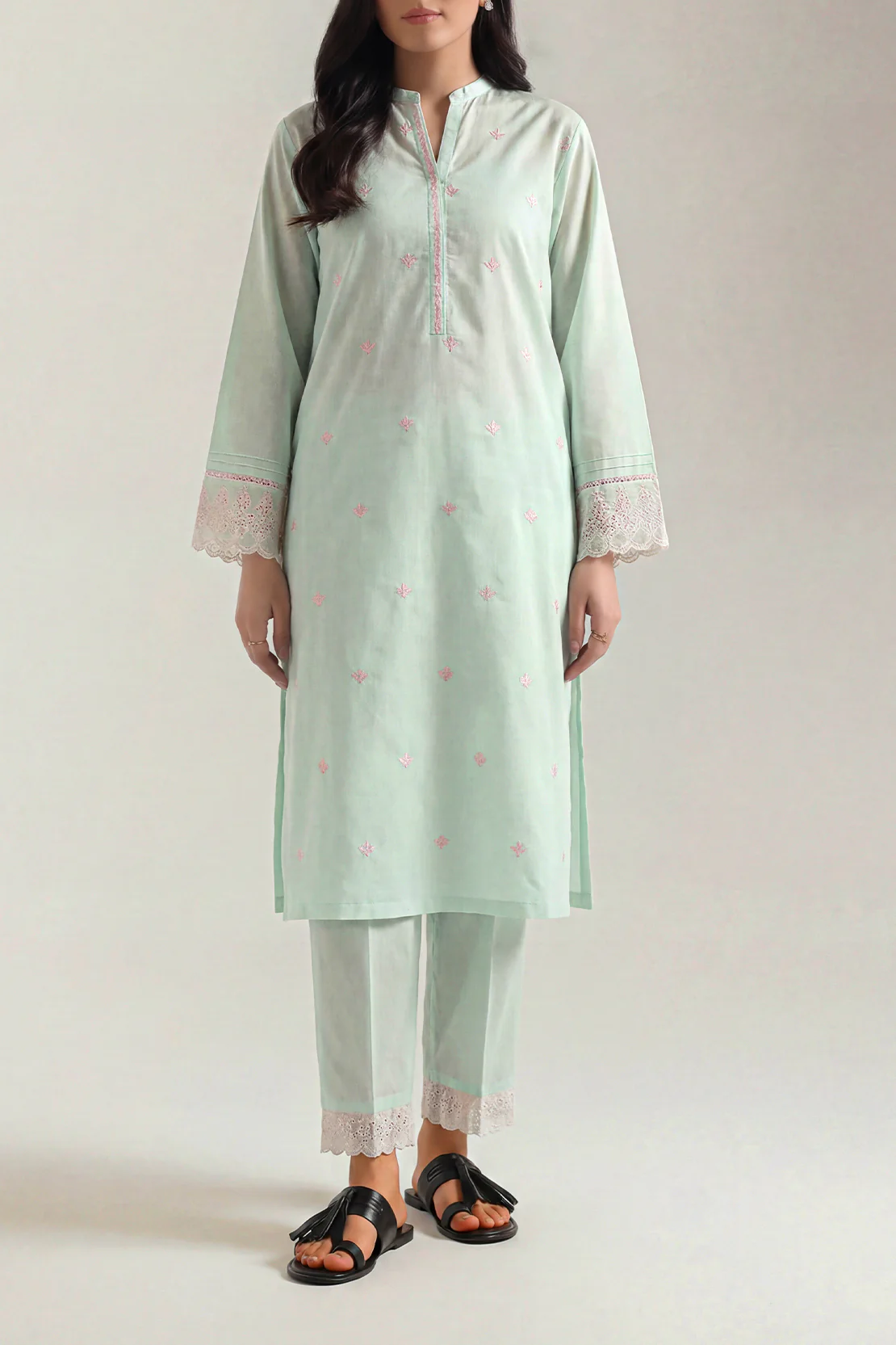 Embroidered Cotton Jacquard Stitched 2 Piece (Shirt/Trouser) - Image 3