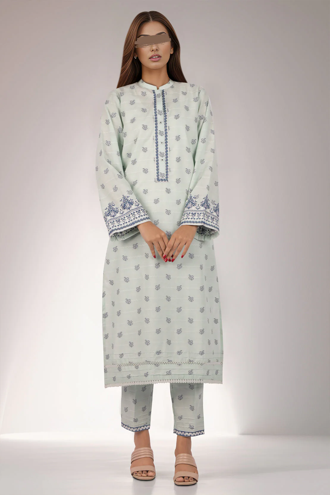 Embroidered Cotton Jacquard Stitched 2 Piece (Shirt/Trouser) - Image 2