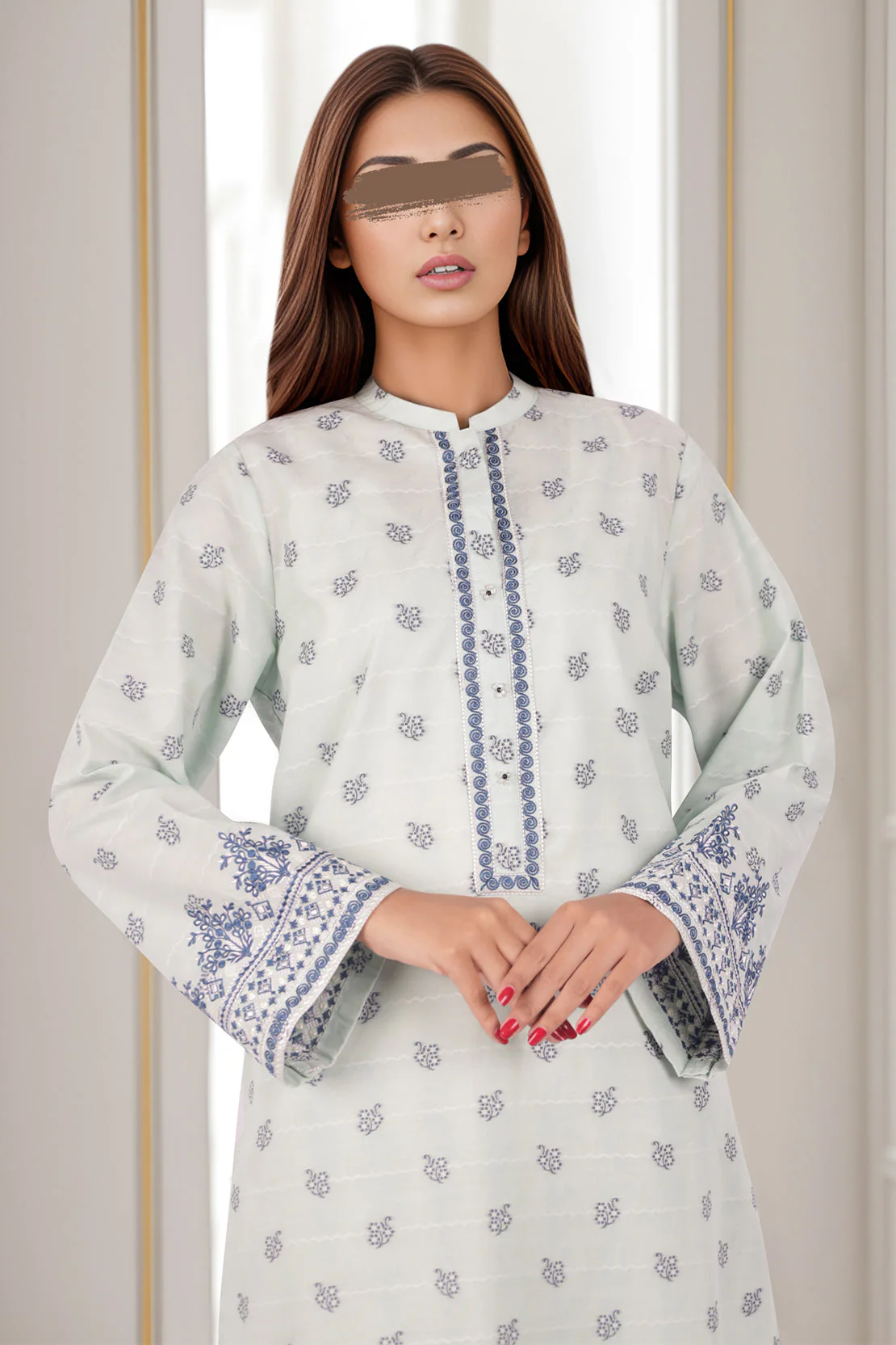 Embroidered Cotton Jacquard Stitched 2 Piece (Shirt/Trouser) - Image 3