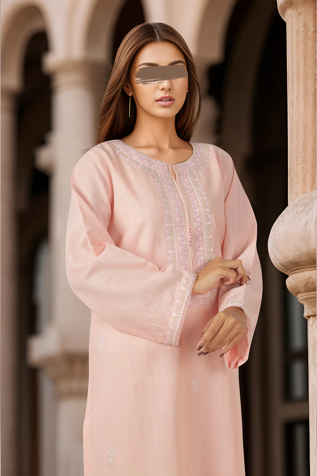 Embroidered Cotton Jacquard Stitched 2 Piece (Shirt/Trouser) - Image 2