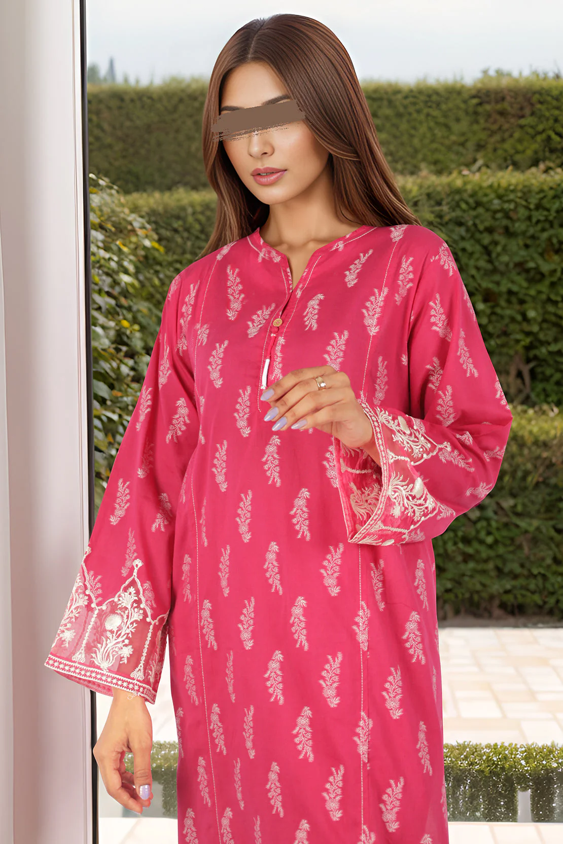 Embroidered Cotton Jacquard Stitched 2 Piece (Shirt/Trouser) - Image 2