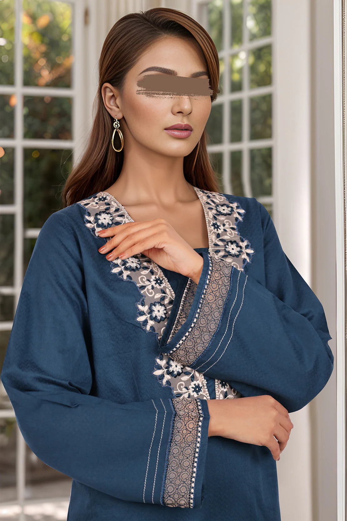 Embroidered Cotton Jacquard Stitched 2 Piece (Shirt/Trouser) - Image 3