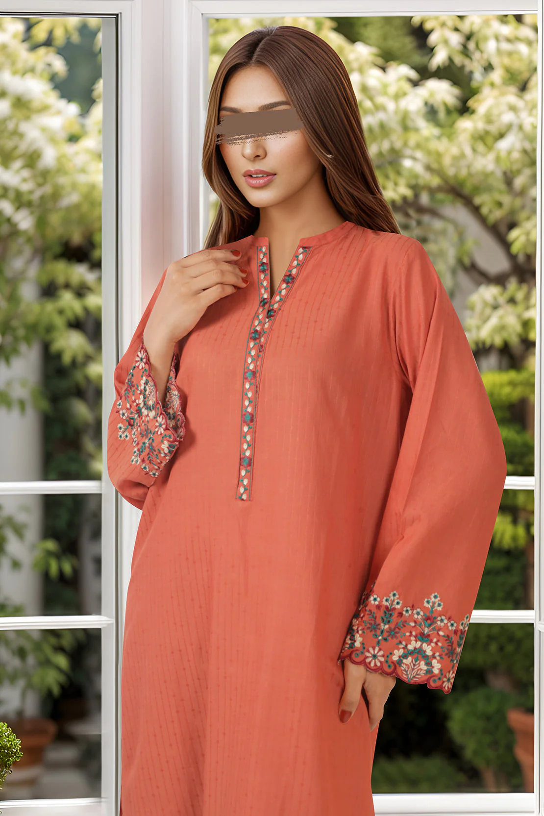 Embroidered Cotton Jacquard Stitched 2 Piece (Shirt/Trouser) - Image 2