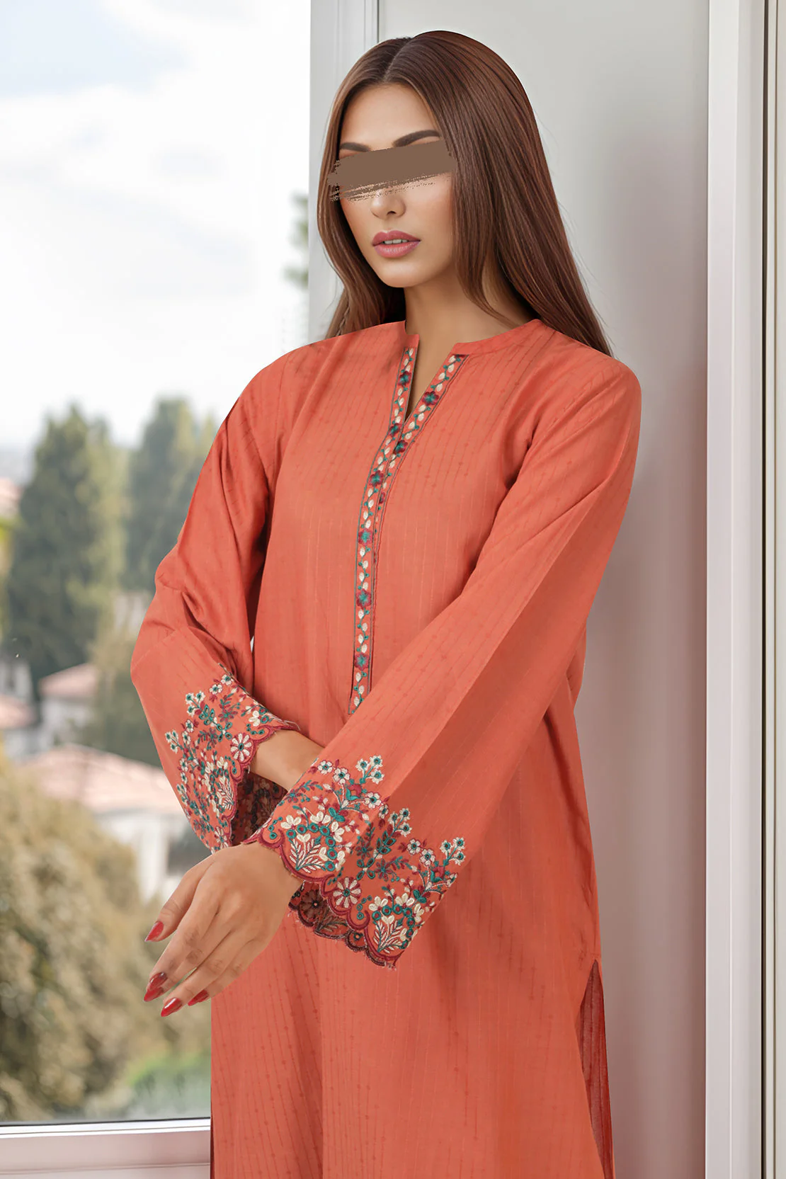 Embroidered Cotton Jacquard Stitched 2 Piece (Shirt/Trouser) - Image 3