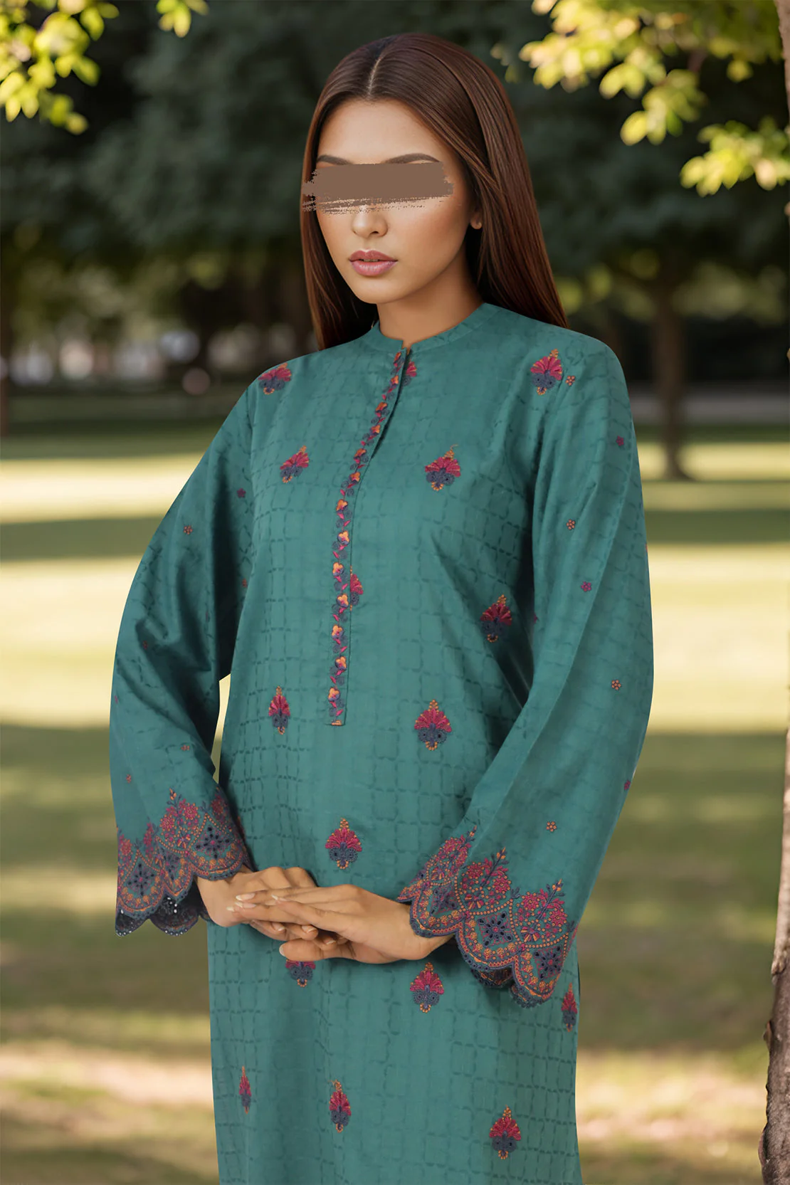 Embroidered Cotton Jacquard Stitched 2 Piece (Shirt/Trouser) - Image 3