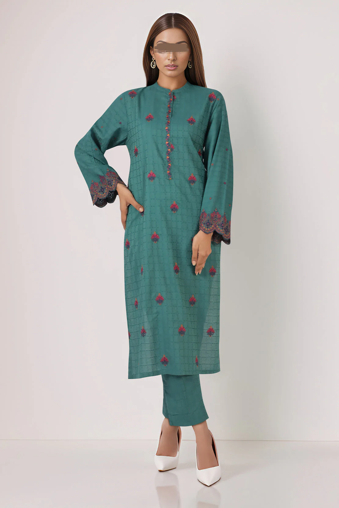 Embroidered Cotton Jacquard Stitched 2 Piece (Shirt/Trouser) - Image 4