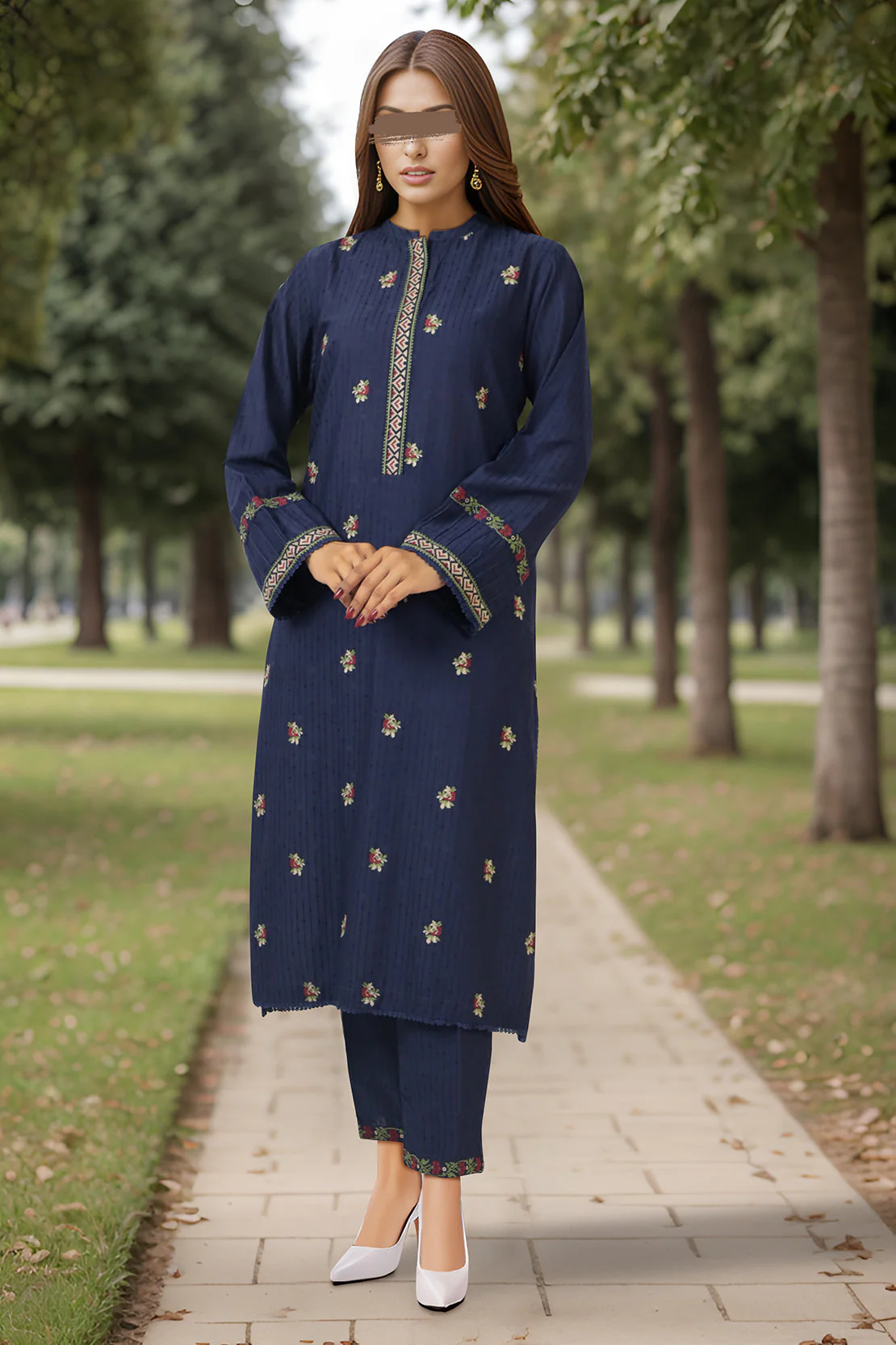 Embroidered Cotton Jacquard Stitched 2 Piece (Shirt/Trouser) - Image 2