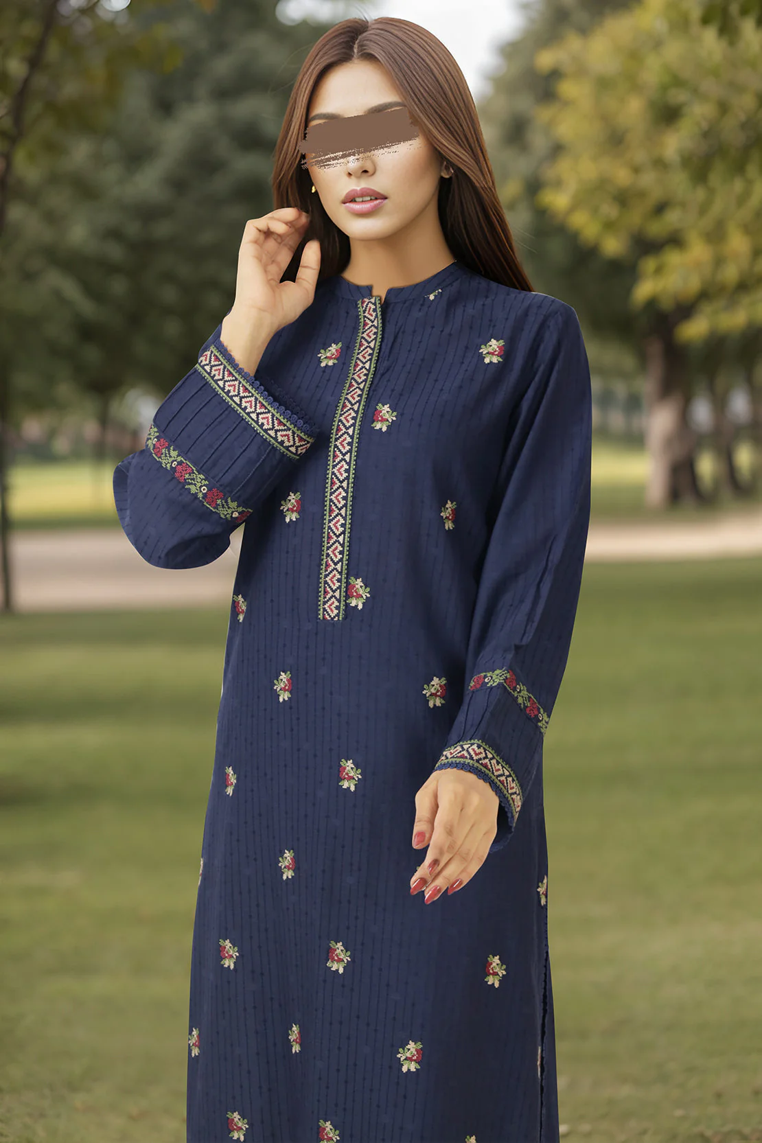 Embroidered Cotton Jacquard Stitched 2 Piece (Shirt/Trouser) - Image 3