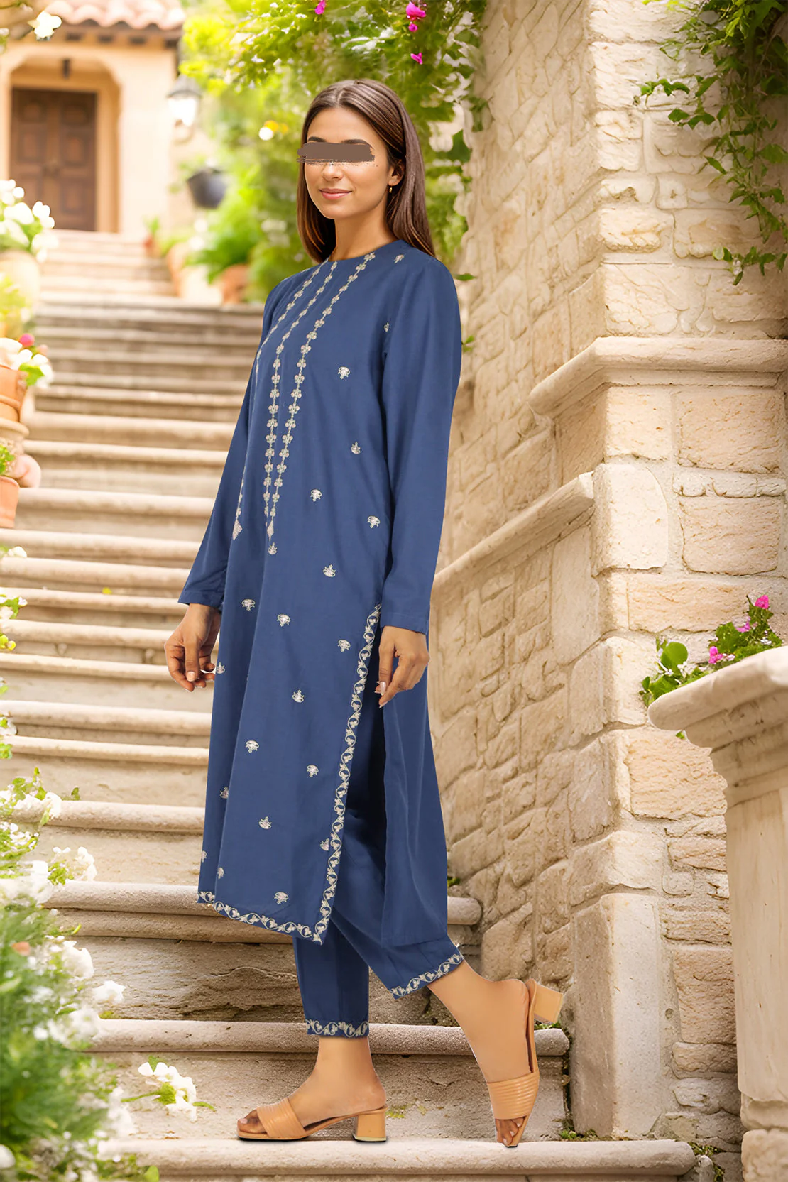 Embroidered Cotton Jacquard Stitched 2 Piece (Shirt/Trouser) - Image 2