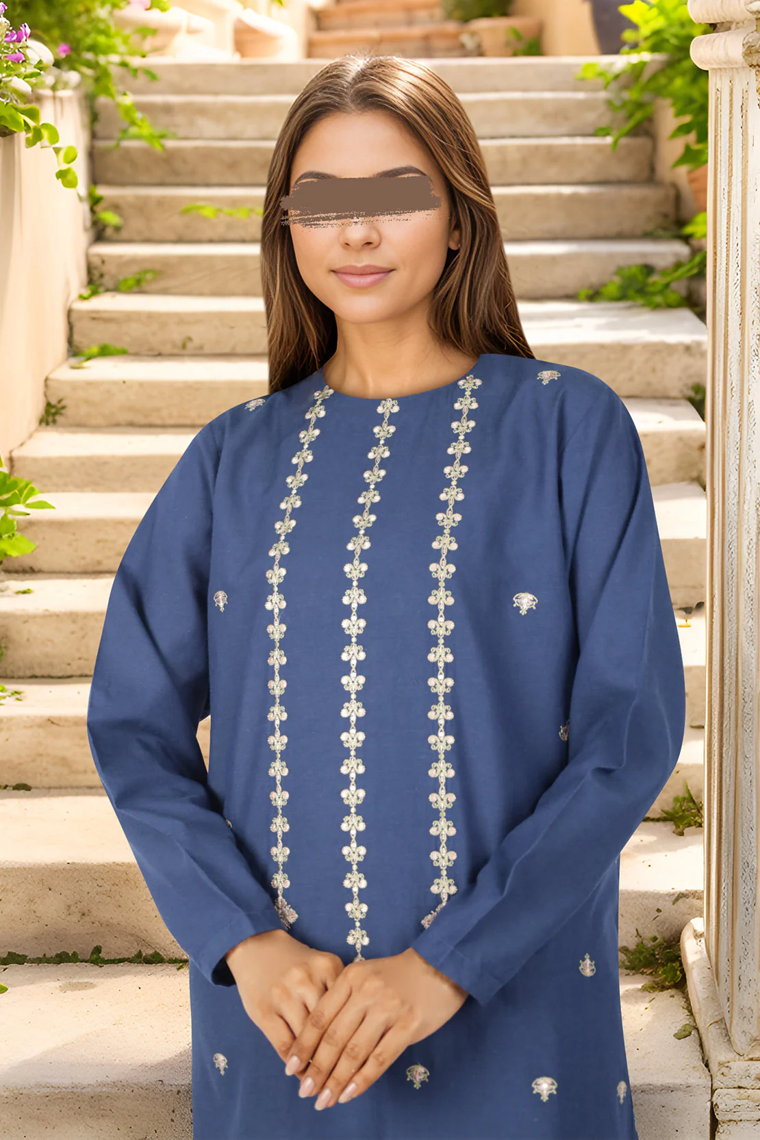 Embroidered Cotton Jacquard Stitched 2 Piece (Shirt/Trouser) - Image 3